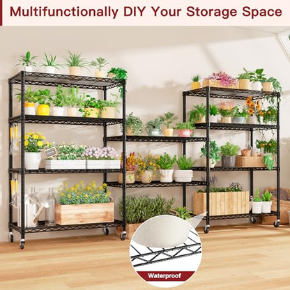 PrimeZone 36" W x 16" D x 79" H Wire Storage Shelves with Wheels, 5 Tier NSF Certified Heavy Duty Adjustable Kitchen Shelving Unit, Bakers Rack Organizer Rolling Metal Shelf for Garage Closet Pantry - size: 36"W x 16"D x 79"H