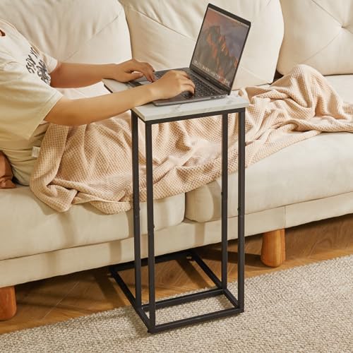 Aibiju Side Table Small End Table C Shaped, Slide Under Laptop Desk for Couch, Living Room Side Table, TV Trays for Eating on Couch, Faux Marble+Black YD-TM051B - color: Marble Grain Tabletop+black Legs
