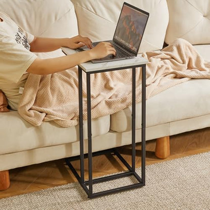 Aibiju Side Table Small End Table C Shaped, Slide Under Laptop Desk for Couch, Living Room Side Table, TV Trays for Eating on Couch, Faux Marble+Black YD-TM051B - color: Marble Grain Tabletop+black Legs