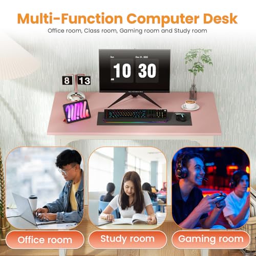 Dkelincs 32 Inch Small Computer Desk Home Office Desk Writing Desk Modern Simple Style Study Work Table with Metal Frame, Easy Assembly, Adjustable Feet, Water-Resistant, Scratchproof Surface, Pink - color: Pink, size: 32 Inch