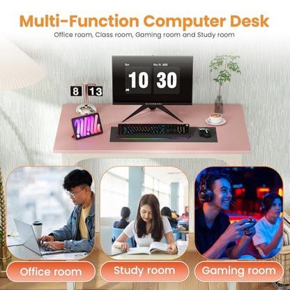 Dkelincs 32 Inch Small Computer Desk Home Office Desk Writing Desk Modern Simple Style Study Work Table with Metal Frame, Easy Assembly, Adjustable Feet, Water-Resistant, Scratchproof Surface, Pink - color: Pink, size: 32 Inch