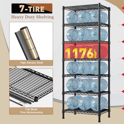 REIBII 7-Tier Metal Shelving Unit, 71’’H x 18’’W x 18’’D, 1176 LBS Weight Capacity, Adjustable Garage Shelving for Storage, Heavy Duty Shelves for Kitchen, Living Room, Bathroom etc. | 18"W x 18"D, Leveling feet, Rust-proof coating, 10-min Tool-free assem