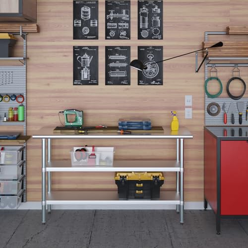 Stainless Steel Work Table with 2 Shelves | Metal Utility Table | Commercial & Residential NSF Utility (Stainless Steel Table with 2 Shelves, 60" Long x 18" Deep) - size: 60" Long x 18" Deep