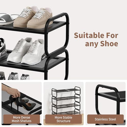 4Tier Shoe Rack - Expandable Shoe Organizer for Closet, Adjustable Metal Shoe Shelf Storage, Stackable Long Shoe Stand Holder for Garage, Entryway, Door Entrance - size: 4 Tier