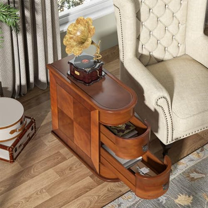 Tribesigns Wood End Table, 2-Drawer Narrow Side Table Slim Chair Solid Side Table, No Assembly Required, Finished Back