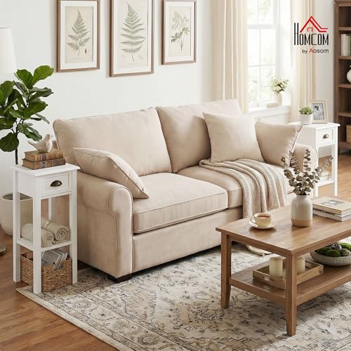 HOMCOM Narrow End Table with Drawer and Bottom Shelf, Slim Side Table for Small Spaces, Skinny Modern Accent Desk for Living Room, Set of 2, White - color: White