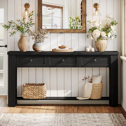 Tribesigns 70.9-Inch Long Console Table with 3 Drawers, Farmhouse Entryway Table with Storage, Rectangular Narrow Sofa Table Behind the Couch, Accent Table for Hallway, Living Room, Entry, Black - color: Black