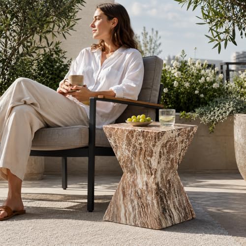 12.4" Concrete Side Table Outdoor, Modern Tree Stump Garden Stool,Faux Terrazzo Modern Small Squre Side Accent Table,Small Stone End Table for Balcony (Marble-12.4"-6) - color: Marble-12.4"-6