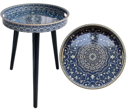 Round Indoor Side Tables with Detachable Wooden 3 Legs, Versatile Tray Table, Perfect for Round Coffee Table Tea, and Relaxation Time 17.7 Inch (33 Blue Maze) - color: 33 Blue Maze