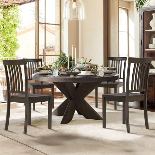 COLAMY Wooden Dining Chairs Set of 4, Solid Rubberwood Kitchen & Dining Room Chairs,Windsor Style Seating, Rustic Dining Table Chairs, Non-Slip Foot Pads, Farmhouse & Traditional Seating,Dark Brown - color: Darkbrown, size: Set of 4