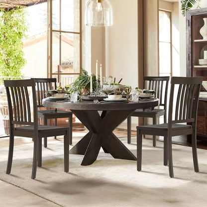 COLAMY Wooden Dining Chairs Set of 4, Solid Rubberwood Kitchen & Dining Room Chairs,Windsor Style Seating, Rustic Dining Table Chairs, Non-Slip Foot Pads, Farmhouse & Traditional Seating,Dark Brown - color: Darkbrown, size: Set of 4