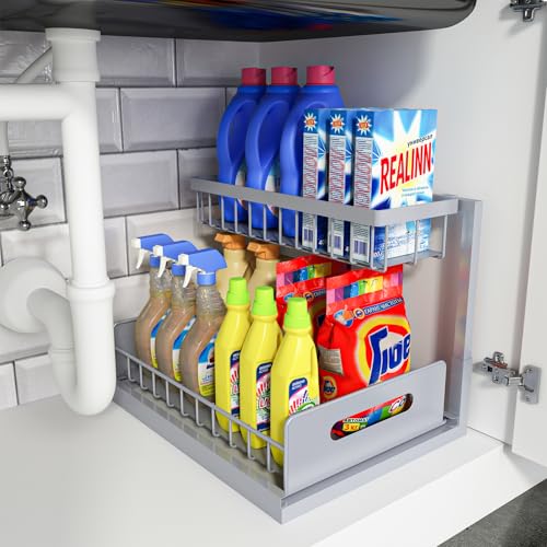 REALINN Under Sink Organizer, Pull Out Cabinet Organizer 2 Tier Slide Out Sink Shelf Cabinet Storage Shelves, Storage for Kitchen Bathroom, Grey, 1 Pack - color: Grey, size: 1 Pack