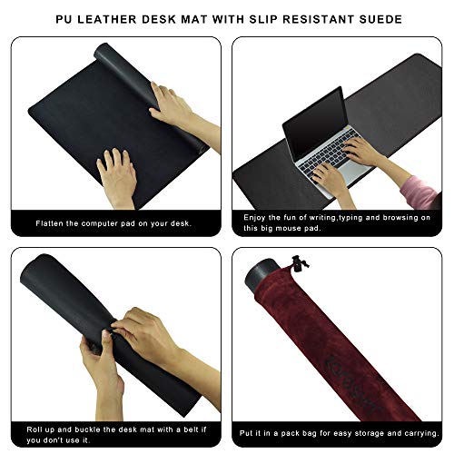 ZORESYN 4XL Oversized Large Mouse Pads (55" x 24") - PU Leather Extended Large Gaming Mousepad Desk Mat - Nonslip Base and Waterproof Desktop Keyboard Extended Mouse Mat (Black, 4XL - Oversized) - color: Black, size: 55L x 24W inches