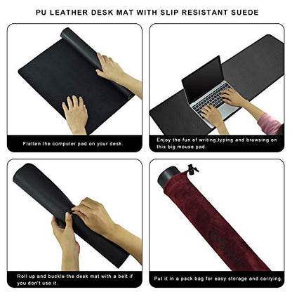 ZORESYN 4XL Oversized Large Mouse Pads (55" x 24") - PU Leather Extended Large Gaming Mousepad Desk Mat - Nonslip Base and Waterproof Desktop Keyboard Extended Mouse Mat (Black, 4XL - Oversized) - color: Black, size: 55L x 24W inches