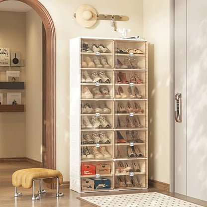 ANTBOX Portable Shoe Rack Organizer for Closet Entryway, Stackable Sneaker Storage Shoe Cabinet with Magnetic Clear Door, Large Plastic Storage containers Bins with Lids 10 Tiers 40 Pairs - size: 10 Tiers 40 Pairs