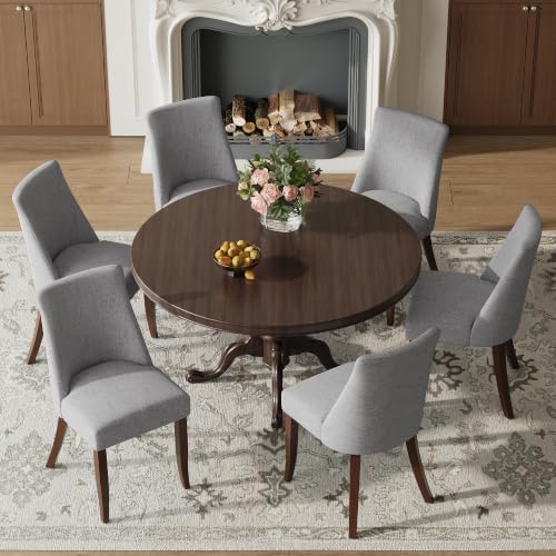 COLAMY Upholstered Dining Chairs Set of 6, Mid Century Modern Kitchen Chairs with Back, Farmhouse Fabric Side Dining Room Chairs with Wood Legs for Dining Room Restaurant, Light Grey - color: Light Grey, size: Set of 6