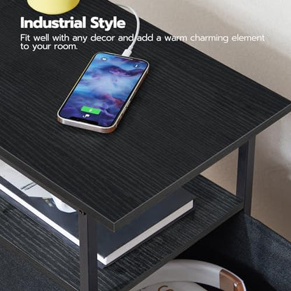 HOOBRO End Table with Charging Station, Narrow Side Table, Nightstand with 2 Non-Woven Drawers, Slim Sofa Side Table, for Small Spaces, Living Room, Bedroom, Black BB486UBZ01 - color: Black, size: 11.8"L x 18.9"W x 23.6"H