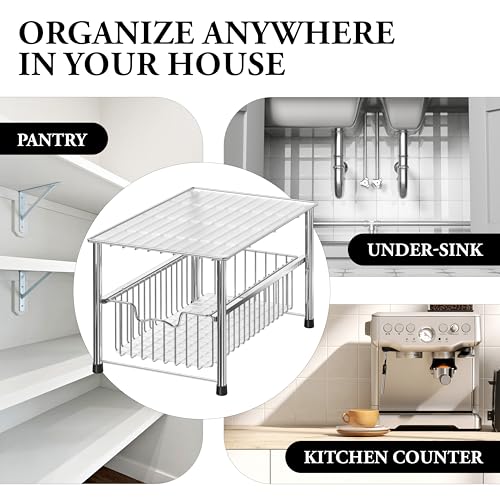 Simple Houseware Chrome Metal Stackable Storage Rack, 16.75 in L x 10.8 in W x 10.25 in H - color: Chrome