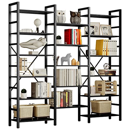IRONCK Bookshelves 6 Tiers Triple Wide Industrial Bookshelf, Large Etagere Bookshelf Open Display Shelves with Metal Frame for Living Room Bedroom Home Office - color: Vintage Black, size: 6 Tiers