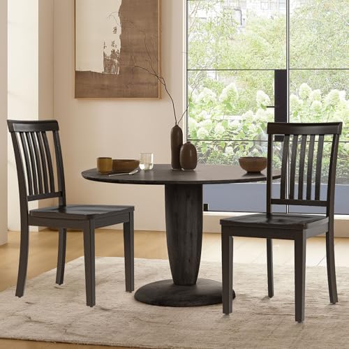 COLAMY Wooden Dining Chairs Set of 4, Solid Rubberwood Kitchen & Dining Room Chairs,Windsor Style Seating, Rustic Dining Table Chairs, Non-Slip Foot Pads, Farmhouse & Traditional Seating,Dark Brown - color: Darkbrown, size: Set of 4