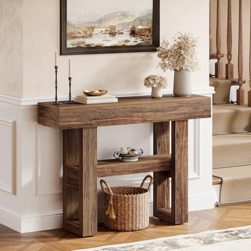 Tribesigns 41.34-Inch Farmhouse Console Table, 2-Tier Narrow Sofa Table Behind The Couch, Entryway Furniture with Storage Shelves for Hallway Foyer Living Room, Rustic Brown - color: Rustic Brown