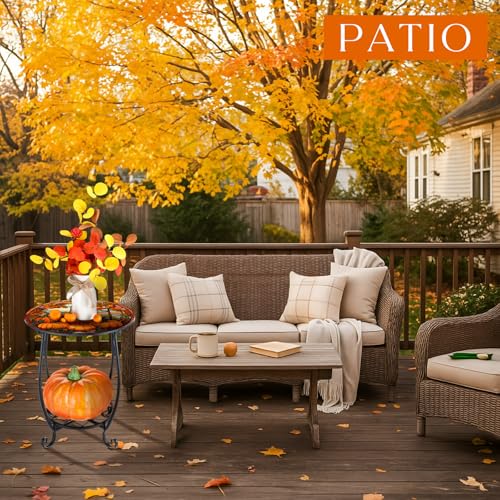 Cinnvoice Outdoor Side Table Round Small Mosaic Patio Accent Indoor End Plant Coffee Tea Table for Yard Patio Porch Garden Living Room, Bedroom(Pumpkin Style,14 Inch) - size: 14 Inch, style: Pumpkin Style