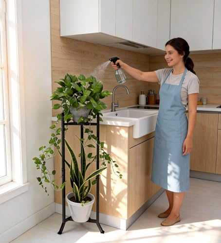 2 Tier Plant Stand Indoor Outdoor, Tall Metal Adjustable Plant Holder for Patio Living Room Balcony Garden, No Wobble Design (No Pots)