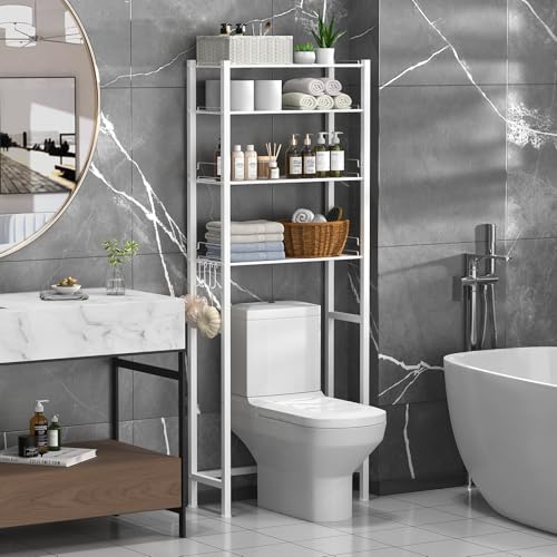 samstar 4 Tier Over The Toilet Storage Rack, Bathroom Organizer Shelves Cabinet Above Toilet, with Adjustable Height Freestanding Shelf Space Saver, White - color: 4 Tier White