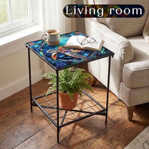 Cinnvoice Outdoor Side Table 2-Tier Storage Square Small Mosaic Patio Accent Indoor End Plant Coffee Tea Table for Yard Patio Porch Garden Living Room, Bedroom(Turtle Style) - style: Turtle Style