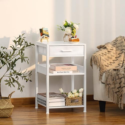 Lerliuo 3-Tier Printer Stand with Fabric Drawer and Shelves, White | Three-tier printer stand with fabric drawer and two shelves for paper, office supplies, scanners and fax machines - color: White