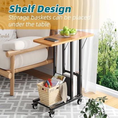 Simple Trending C Shaped End Table, Folding TV Tray Couch Side Table for Sofa on Wheels, Black - size: Folding Table Top Single Set