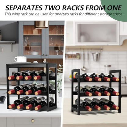 Wine Rack 24-Botttle Freestanding Floor, 6-Tier Wine Rack Shelf with Table Top, Bamboo Display Wine Storage Shelves Kitchen Bar Dining Room Living Room, Black - color: 6 Tier Black