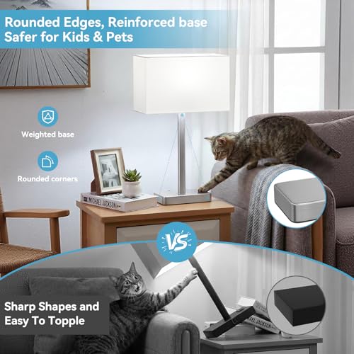 Hong-in Touch Lamps for Bedroom - 3-Way Dimmable Bedside Lamps Set of 2 with USB C+A, White Modern Table Lamp for Night Stands, Desk Lamp for Living Room Nightstand End Tables Bed Side - color: C. White&Nickel