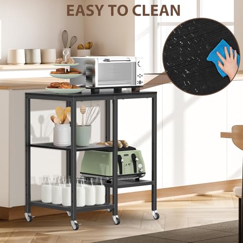 OGEMXU Kitchen Microwave Cart,Microwave Stand with Wheels,Coffee Bar Table Station,4-Tier Rolling Baker's Rack,Small Appliance Storage Shelf,Utility Side Table for Kitchen,Living Room (Black) - color: Black