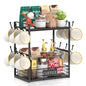 EsLuker.ly Coffee Mug Cup Holder Tree Bar Station Organizer, 2 Tier Mug Stand Rack for Countertop Kitchen, Storage Tower Display Shelf with 12 Hooks, Coffee Nook Enhancer, Black - color: Black + Black