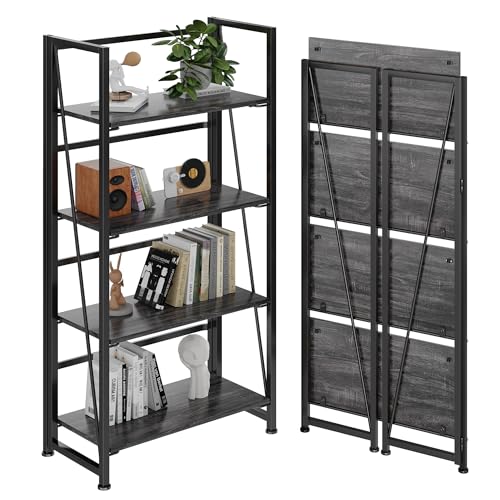 BHG Vintage Multifunctional Folding Bookshelf, No-Assembly Plant Stand Storage Rack Shelves for Home Office (Gray, 4-Tier) - color: Grey, size: 4-tier