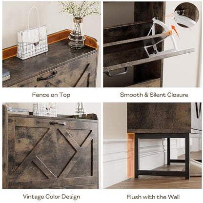 Nicetree Shoe Cabinet with 2 Flip Drawers, Entryway Organizer, Chestnut | Slim Wood Shoe Rack with Metal Legs, Farmhouse Shoe Cabinet Storage for Entryway, Foyer, Hallway, Shoe Dresser with Hook - color: Chestnut