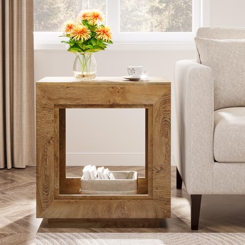Tribesigns Rustic Brown End Table, 24" Side Table with Storage Shelf, Farmhouse Style Nightstand Bedside Table (1, Natural) - color: Natural