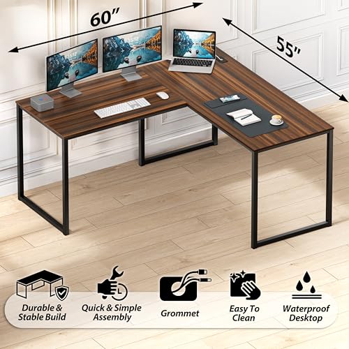 SHW Mission 55 x 60 Inches L-Shape Home Office Computer Desk, Walnut - color: Walnut, size: 55-Inch L-Shaped