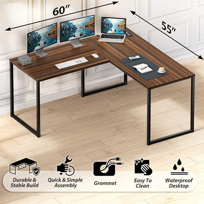 SHW Mission 55 x 60 Inches L-Shape Home Office Computer Desk, Walnut - color: Walnut, size: 55-Inch L-Shaped