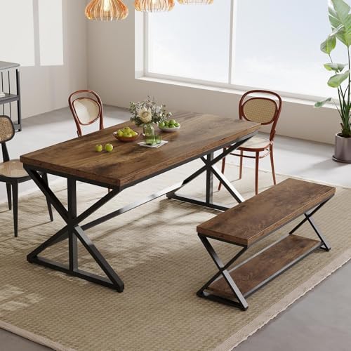 Industrial Computer Desk, Wooden Metal Office Desks Rustic Brown 60 in | Large Long Simple Gaming Executive Computer Desk Table, Wood Student Study Computer Table for Bedroom Living Room - color: Rustic Brown Oak, size: 60 Inch