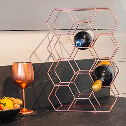 Gusto Nostro Countertop Wine Rack - 14 Bottle Freestanding Modern Metal Wine Rack - 3 Tier Tabletop Wine Holder Stand for Cabinet, Pantry Wine Bottle Storage - No Assembly Required (Small, Rose Gold) - color: Rose Gold