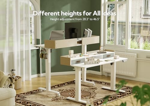 Claiks Standing Desk with Drawers, Adjustable Stand Up Electric Standing Desk Adjustable Height with Storage Shelf and Splice Board, 59 Inch, White - color: White, size: 59×23.6