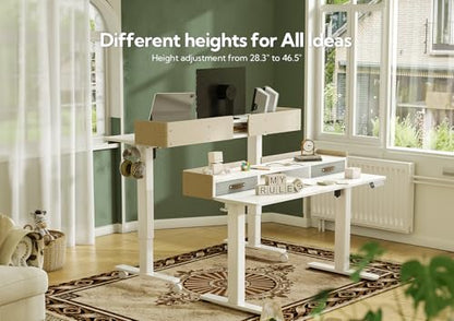 Claiks Standing Desk with Drawers, Adjustable Stand Up Electric Standing Desk Adjustable Height with Storage Shelf and Splice Board, 59 Inch, White - color: White, size: 59×23.6