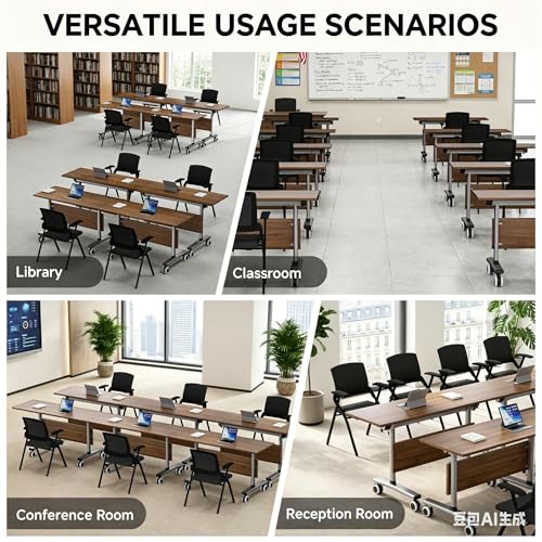 Folding Conference Table with Wheels, 47" Mobile Training Table, Flip Top Seminar Table for Office Classroom Meeting Room, Heavy Duty 440lbs Capacity, Space Saving Nesting Desk,2 Pack,47IN - size: 47IN