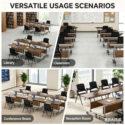 Folding Conference Table with Wheels, 47" Mobile Training Table, Flip Top Seminar Table for Office Classroom Meeting Room, Heavy Duty 440lbs Capacity, Space Saving Nesting Desk,2 Pack,47IN - size: 47IN
