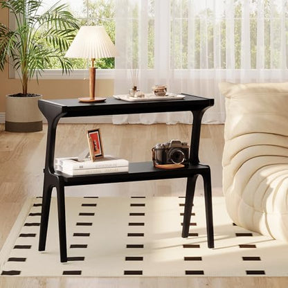 Solid Wood End Table, 2-Tier Side Table with Storage Shelf, Wooden Modern Accent Slim Bedside Table for Sofa, Living Room, Bedroom, Small Space, Easy Assembly, Black - color: Black