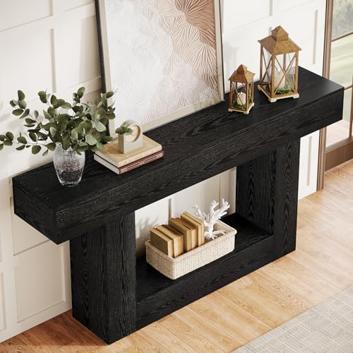 Tribesigns 63-Inch Long Console Table, 2-Tier Entryway Table Sofa Table with Storage, Farmhouse Wood Behind Couch Table for Living Room, Hallway, Black - color: Black