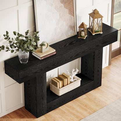 Tribesigns 63-Inch Long Console Table, 2-Tier Entryway Table Sofa Table with Storage, Farmhouse Wood Behind Couch Table for Living Room, Hallway, Black - color: Black