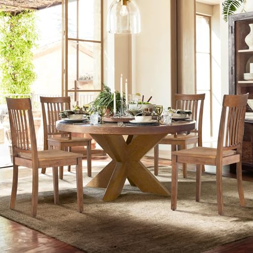 COLAMY Wooden Dining Chairs Set of 2, Farmhouse Dining Room Chairs, Windsor Spindle High Back Side Chairs, Armless Rubberwood Kitchen Table Chairs, Light Brown - color: Light Brown, size: Set of 2